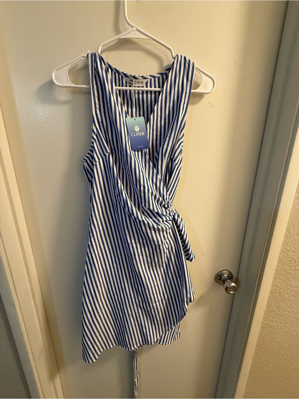 Cupshe Blue and White Striped Wrap Dress